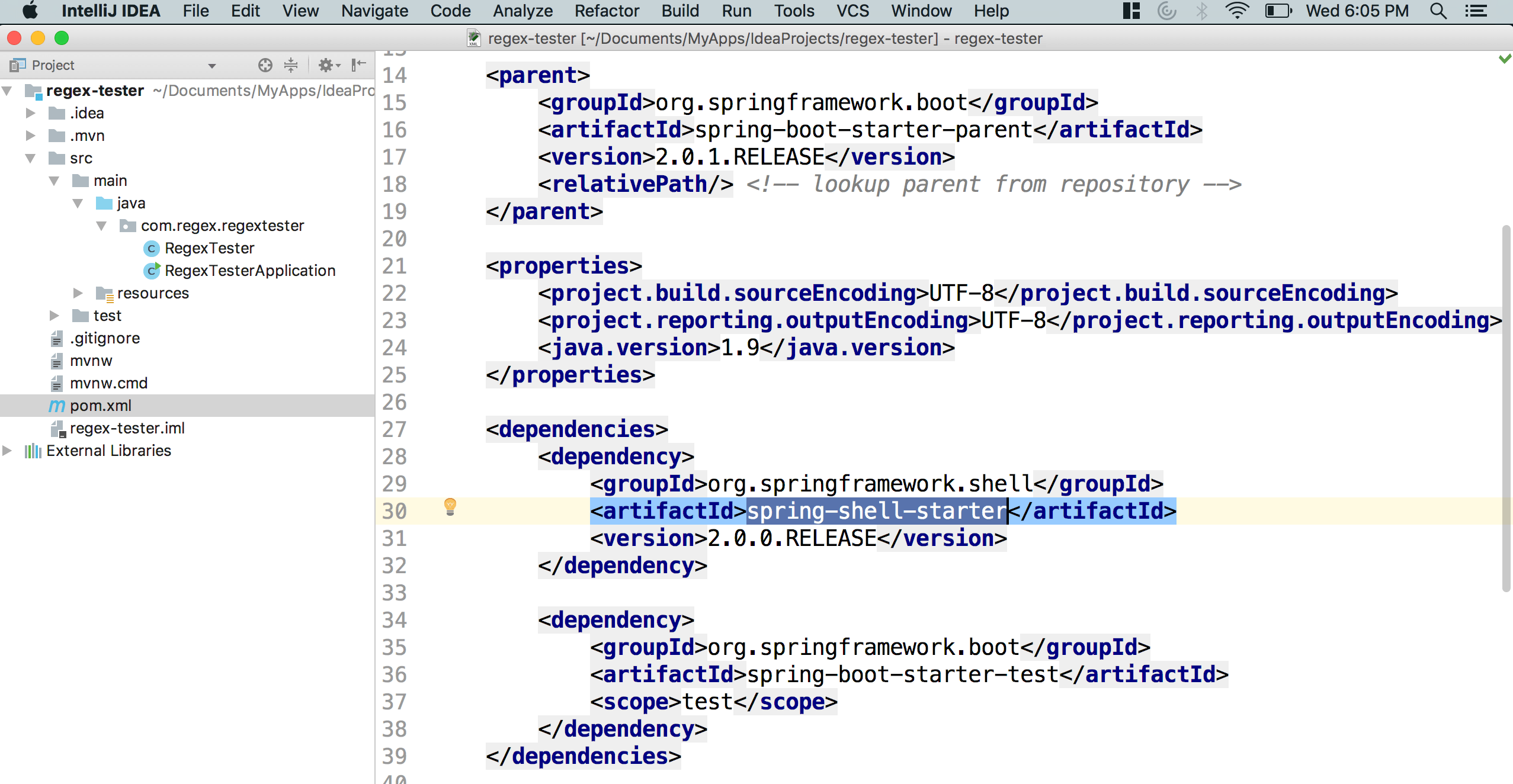 Regex tester spring shell